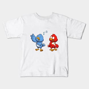 False Singing Blue Bird With Red Bird Kids T-Shirt